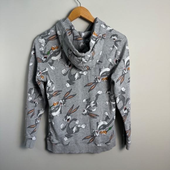 Looney Toons Kid's Bugs Bunny Long Sleeve Gray Pullover Hoodie Size XL (Kids) - Picture 3 of 11